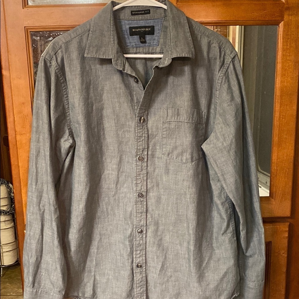 Banana Republic Gray Button-Down Size Large Shirt Office Business Casual